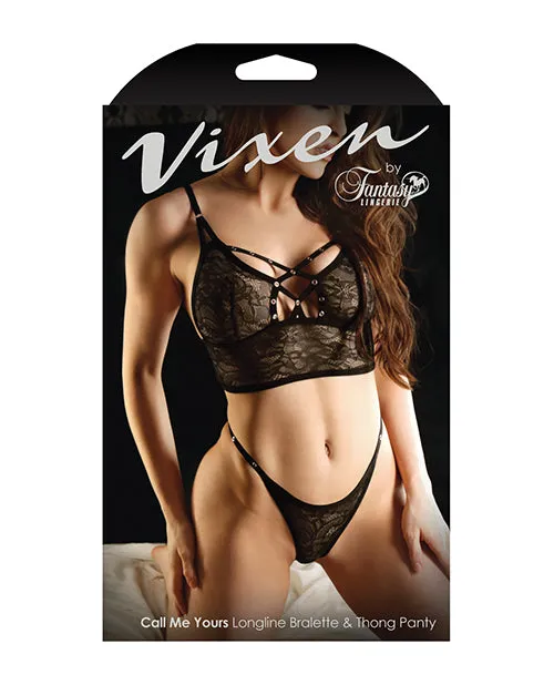 Vixen Call Me Yours Bralette & Thong Black | Fantasy Lingerie Vibrators
