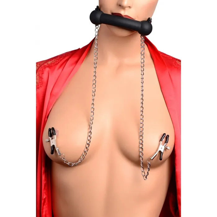 Female Sex Toys XR Brands Silicone Bit Gag With Nipple Clamps Female Sex Toys XR Brands Silicone Bit Gag With Nipple Clamps