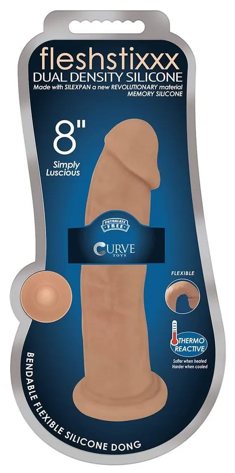 8 Inch Fleshstixxx Silicone Dildo With Balls Latte Curve Toys Dildos