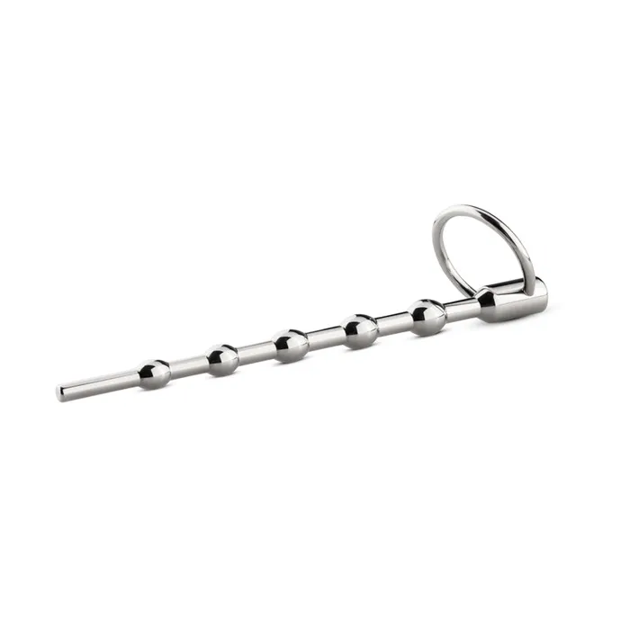 Male Sex Toys Sinner Beaded Solid Metal Dilator w Pull Ring