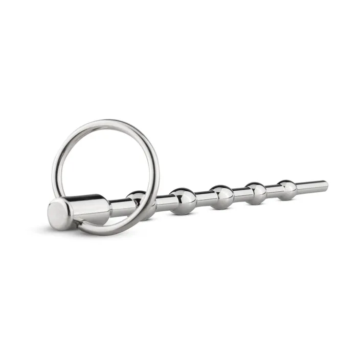 Male Sex Toys Sinner Beaded Solid Metal Dilator w Pull Ring